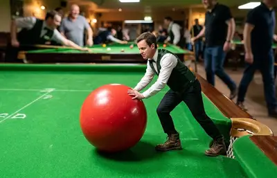 Miniature Man Pushing Snooker Ball