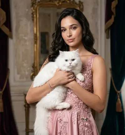 Luxurious Magazine Portrait with Persian Cat