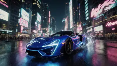 Neon Cyberpunk Car Chase Drone Shot