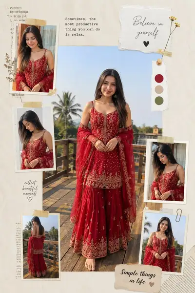 Instagram Viral Collage Portrait of Woman in Sharara Suit
