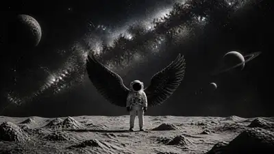 Astronaut with Angel Wings on Moon