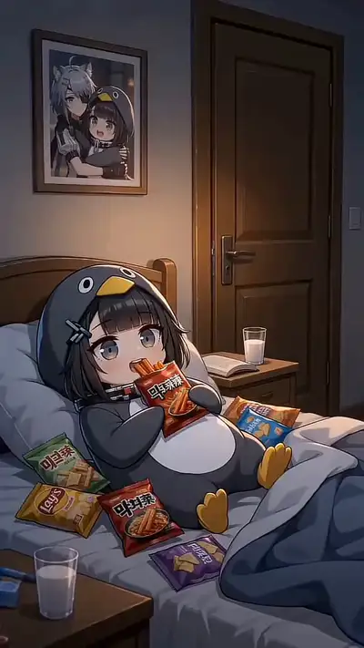 Cozy Anime Night with Penguin Onesie