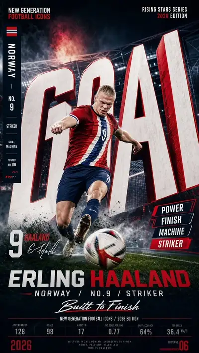 Football star campaign poster with giant 3D typography