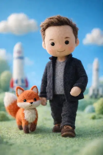 Handcrafted felt doll figurine of a celebrity in wool