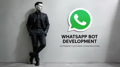 Humanoid robot poster advertising WhatsApp bot development