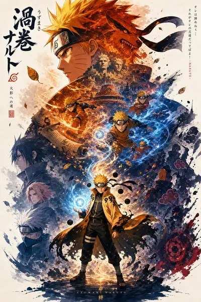 チャクラエネルギーコラージュのナルト プロパガンダ風ポスター