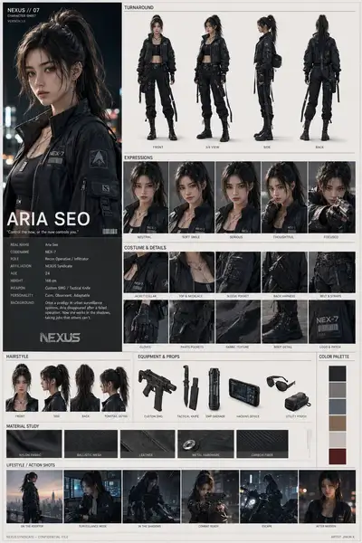 Premium AAA Game Character Design Reference Sheet