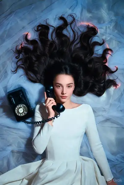 Cinematic Bird's-Eye Portrait with Vintage Phone