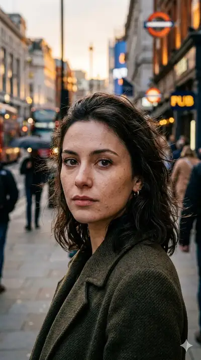 Cinematic Portrait on London Street at Dusk