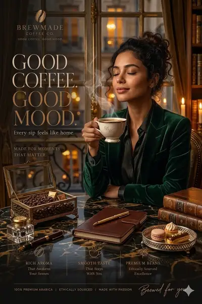 Luxury coffee brand advertisement, JSON-structured prompt