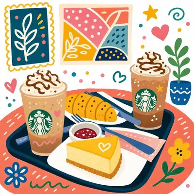 Niedlicher Flat-Illustration-Prompt für ein Café-Frühstück