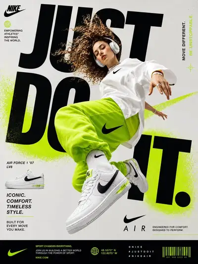 Nike sneaker ad poster with jumping model