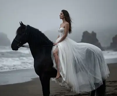 Cinematic Editorial Portrait on a Black Horse