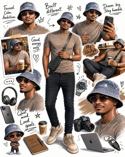 Illustration eines Moodboards zum Lebensstil eines modischen afrikanischen Mannes