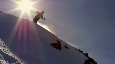Freestyle Skier Cliff Launch Cinematic Shot