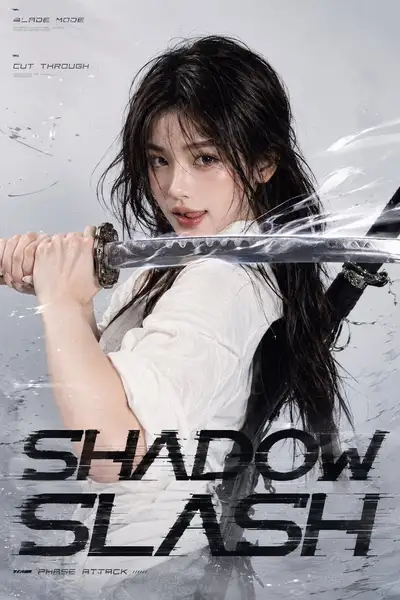 Cyber samurai woman action poster with icy sword energy