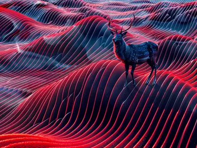 Neon Mountain Deer Illustration Prompt