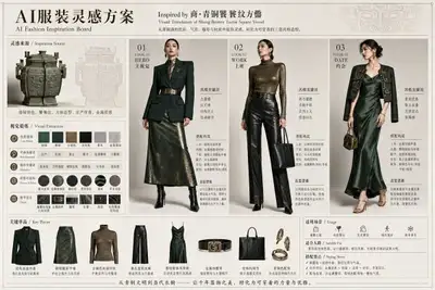 AI fashion inspiration board with three outfit looks
