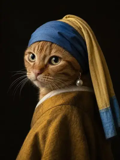 Orange Tabby Cat as Girl with a Pearl Earring
