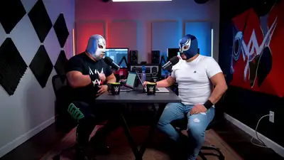 Luchadores Podcast Studio Scene for Veo 3