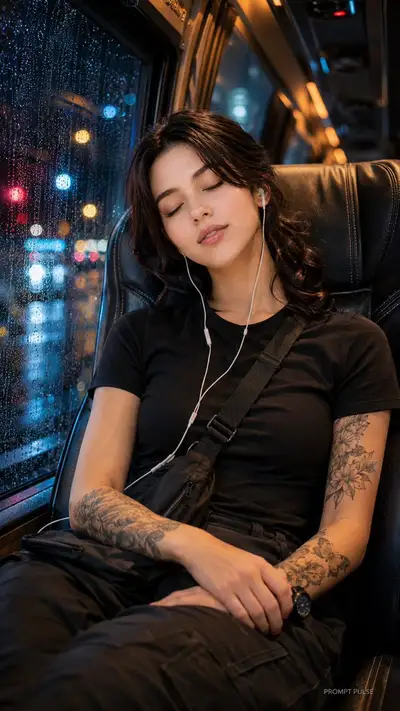 Cinematic Rainy Night Bus Portrait
