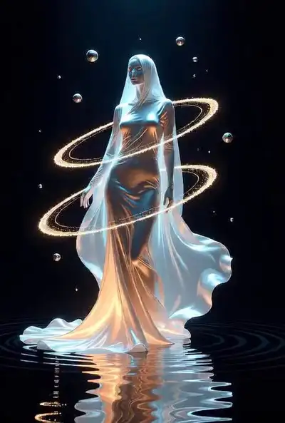 Luminous Silk Deity in Cosmic Void