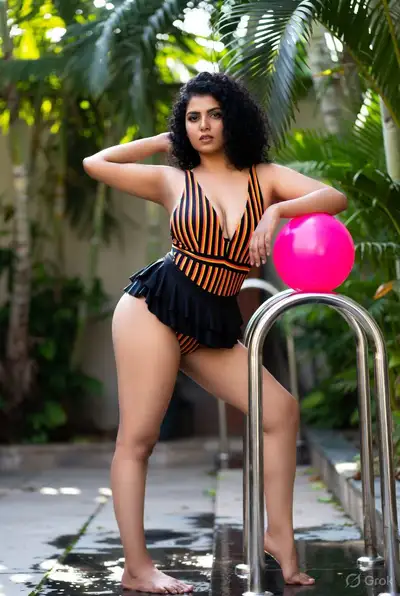 Poolside Tropical Swimsuit Portrait