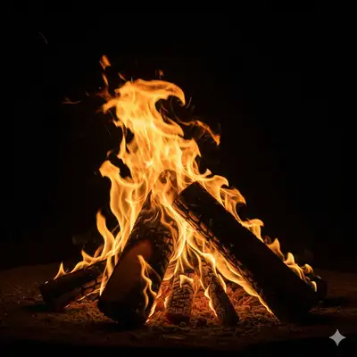 Plan rapproché cinématographique de feu de camp