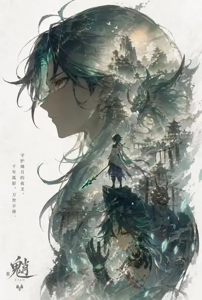 Character promotional poster with layered silhouette
