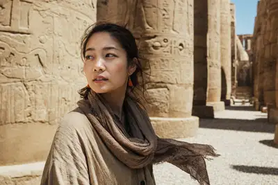 Wind Lifts the Scarf: Karnak Temple Travel Photo