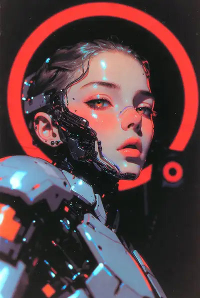 Cybernetically Enhanced Human in 90s Sci-Fi Style
