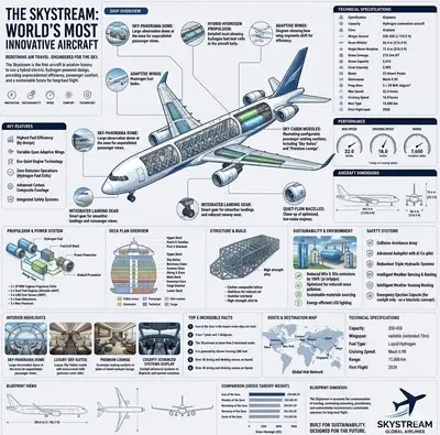Futuristic Skystream Hydrogen Aircraft Infographic