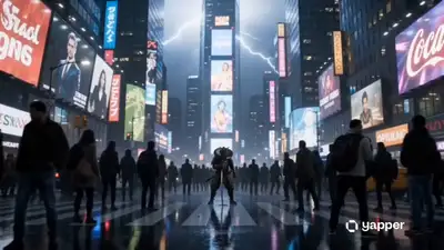Kinoreife Samurai-gegen-Drohnen-Actionsequenz im Neonregen von Tokio