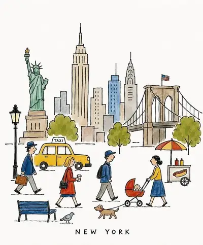 Vintage Beginner Illustration of a City