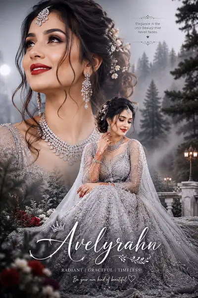 Indian Bridal Portrait Collage With Double-Exposure Forest