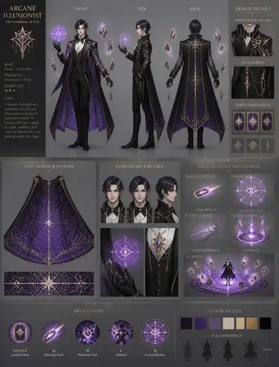 Arcane Illusionist Magician Character Sheet for Fantasy MOBA