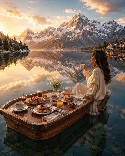 Luxury Alpine Lake Breakfast Photograph
