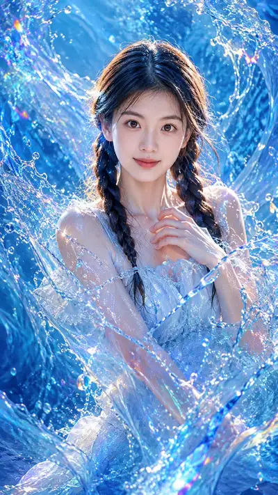 Luminous Blue-Water Fantasy Portrait with Identity Preservation