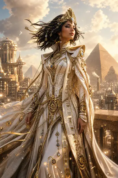 Egyptian steampunk empress cinematic fantasy portrait