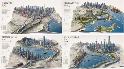 都市を折り畳まれた地図として表現する建築ビジュアライゼーションテンプレート
