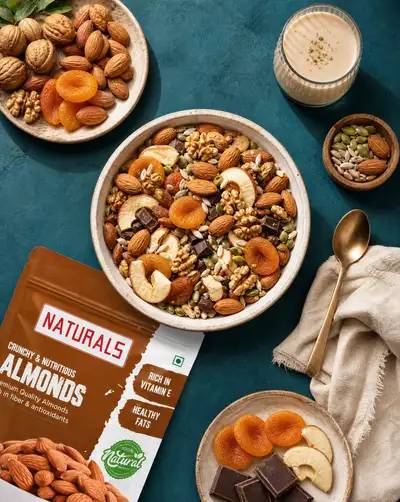 Premium dry fruits gifting flat lay product photography