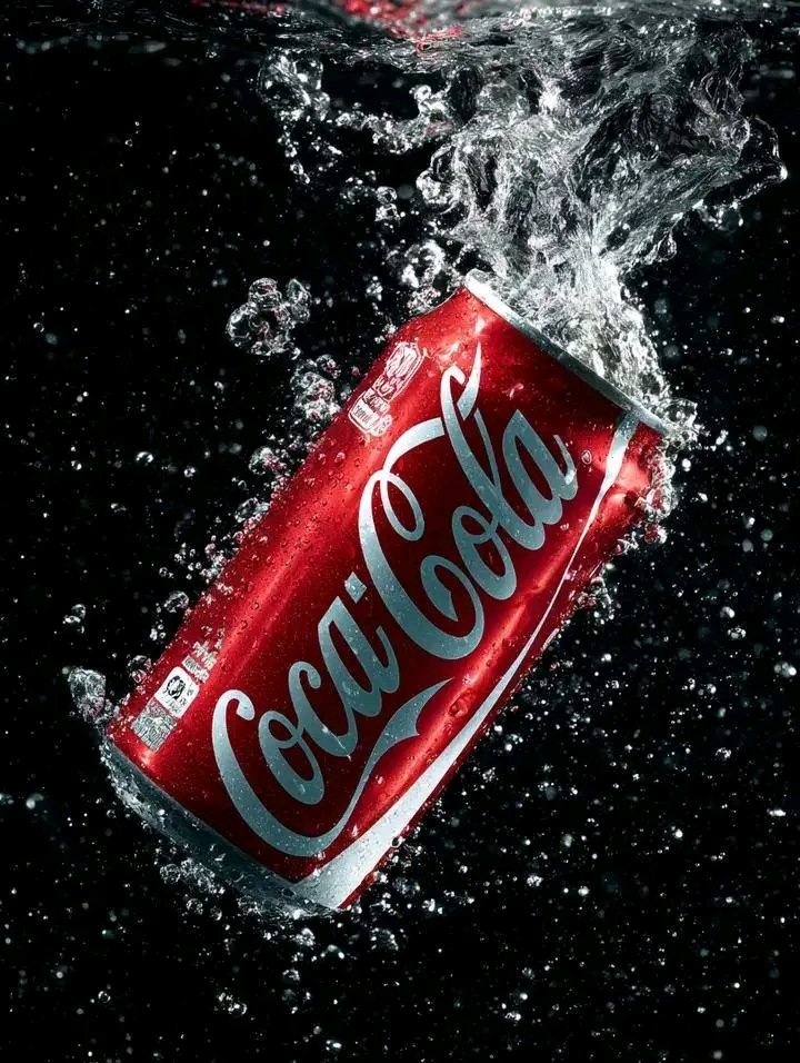 Ultra-realistic commercial beverage advertisement featuring a classic aluminum
