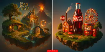 Isometric Floating Island Brand Identity Prompt