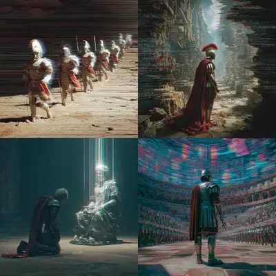 Roman Soldier Glitch Art Prompt Template