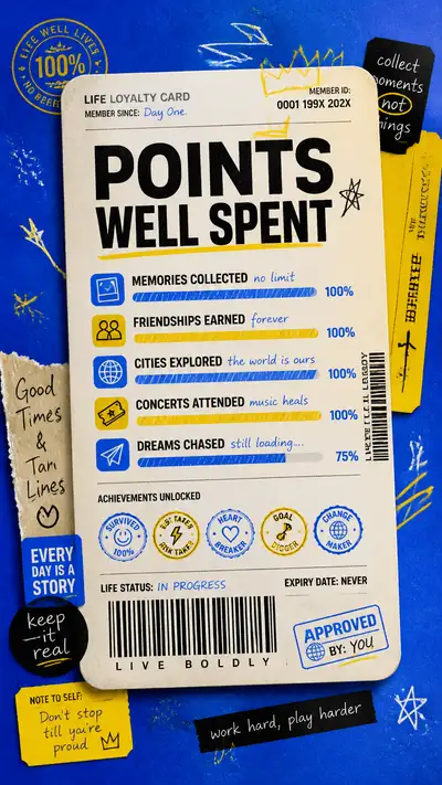 Points Well Spent loyalty-card life-storytelling poster prompt