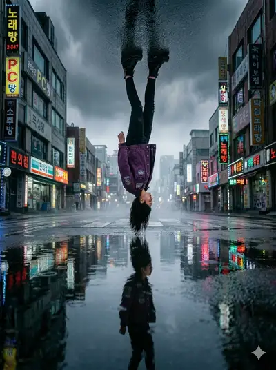 Surreal Upside-Down City Woman
