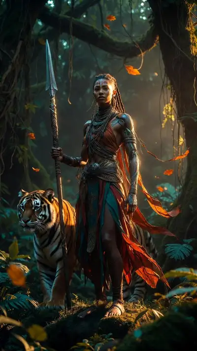 Cybernetic Amazonian Huntress with Tiger