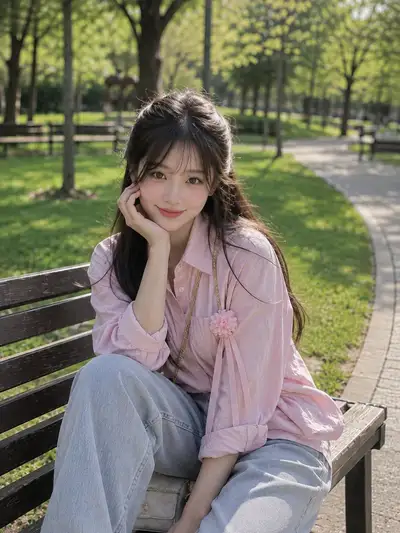 春の公園ファッションポートレートプロンプト