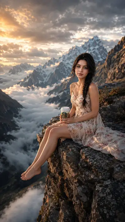 Cinematic Mountain Cliff Morning Scene