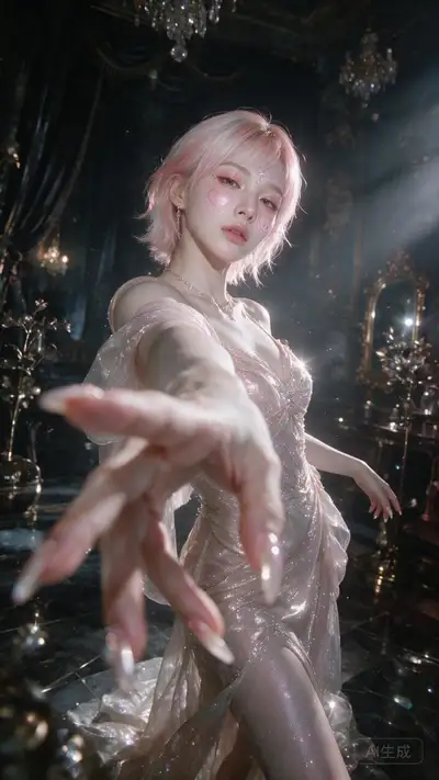 Dreamy High-Fashion Portrait With Pink and White Hair